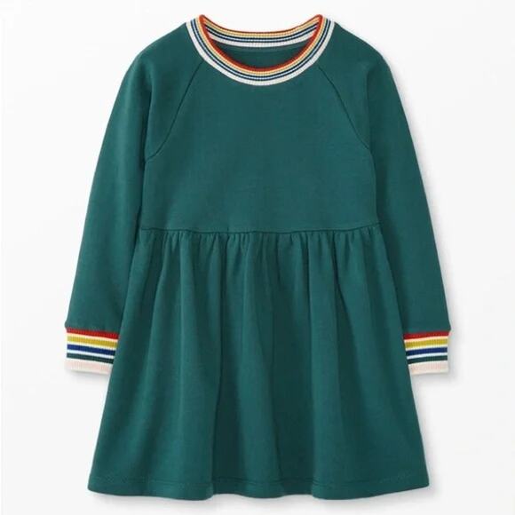 Hanna Andersson Rainbow Cuff Print Knit Dress In French Terry Green Size 4 - Picture 9 of 9